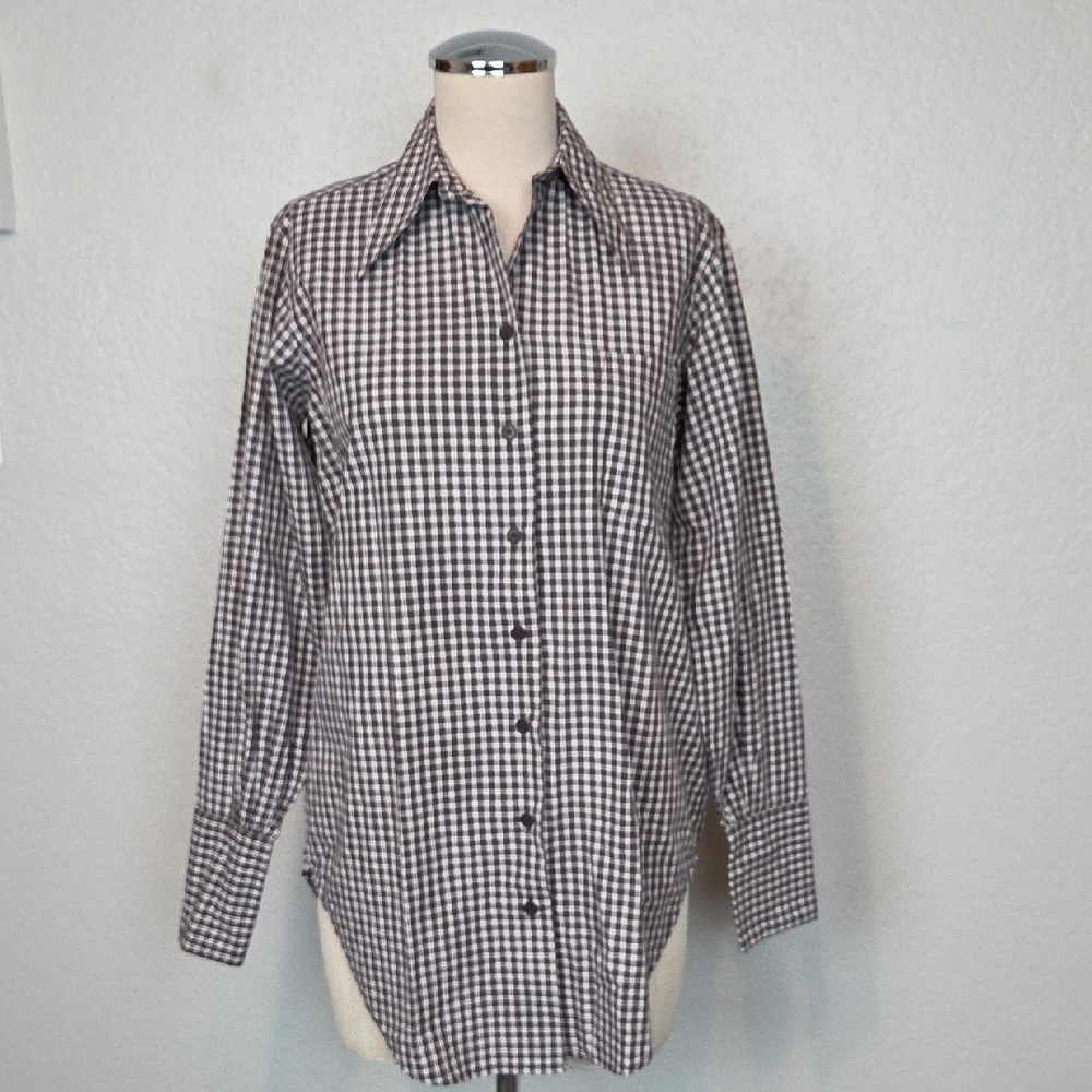 Laurence Bras Cotton Plaid Button Down Blouse
